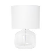 Simple Designs Glass Table Lamp with Fabric Shade, Clear with White Shade LT2064-CLW